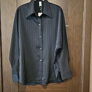 Commense Men's Black Subtle Pinstripe Dress Shirt
